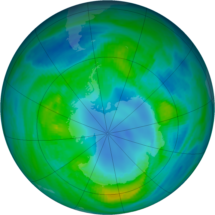 Antarctic ozone map for 21 April 1982